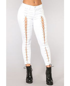 White Front Strappy Pants